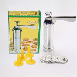 Máquina de fazer biscoitos doméstica faça você mesmo, máquina manual de aço inoxidável, secador de biscoitos com 20 peças de moldes de flores